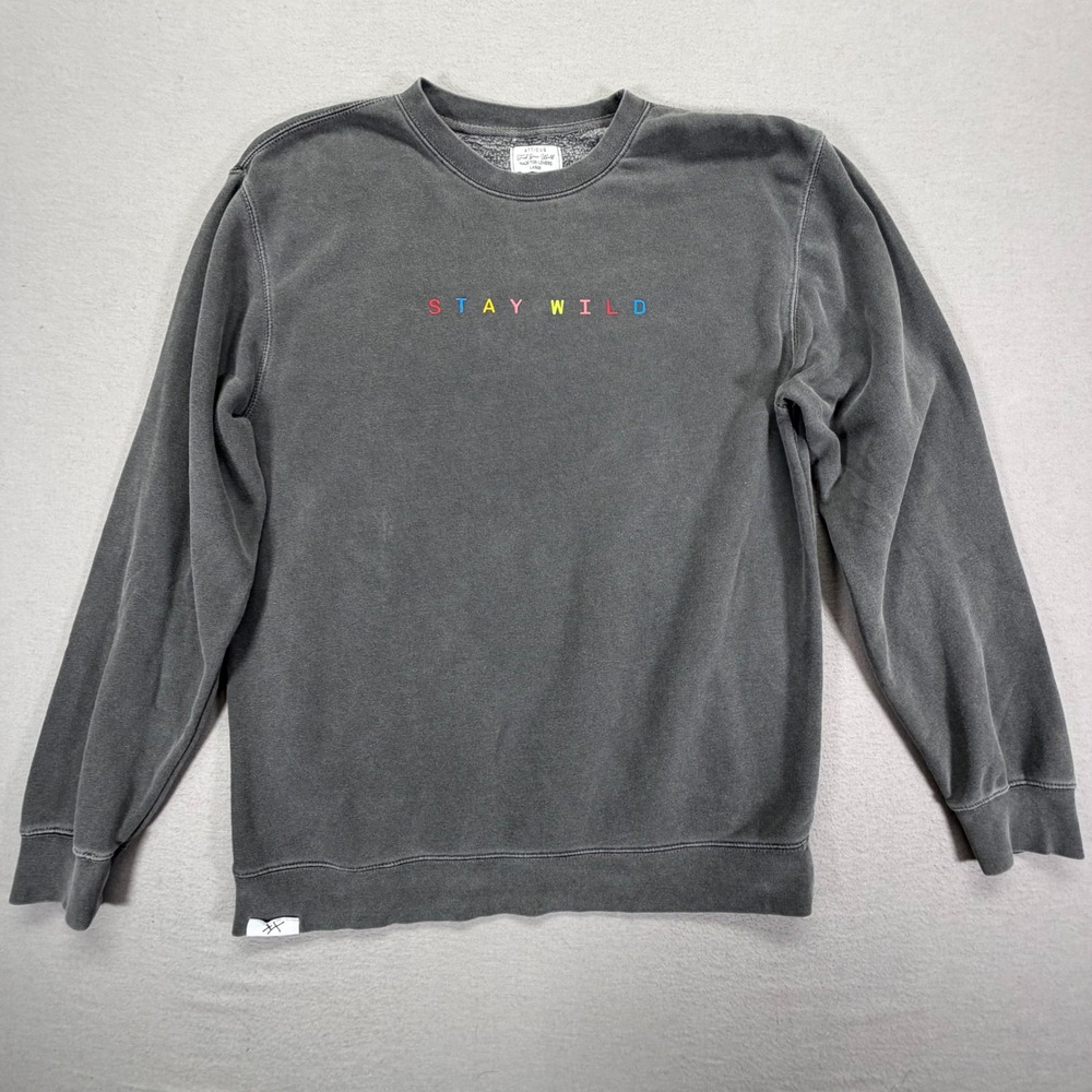Atticus Sweatshirt‎ Women's Large Good Grey Stay Wild Embroidered Crewneck